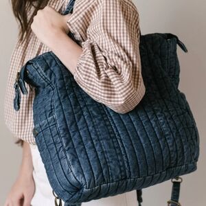 Quilted Blue Tote Bag